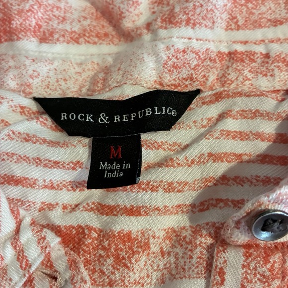 Rock & Republic Shirt‎ Womens Short Sleeves Red White Stripes Button Up Medium - Picture 5 of 5